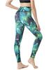 YOGALOVE Floral Print Yoga Cropped Perfect for Hot Yoga Green Size Women's Leggings, Quick-Drying, Length, (Bright Leaves, XL)