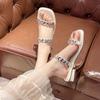 Fashion Slippers Casual Female Shoes Low Med Slides Jelly Flip Flops Square heel Luxury 2025 Soft Glitter Block Hoof Heels Rome Crystal
