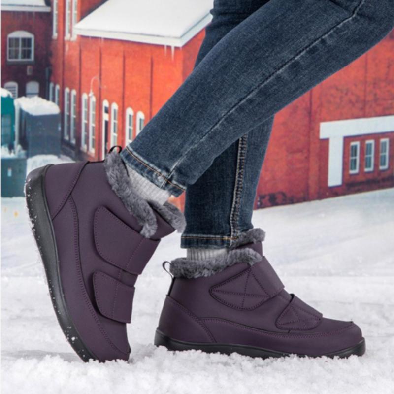 Women Snow Boots Hook‑and‑Loop Men Warm Short Booties Waterproof Non‑Slip Winter Cotton Shoes for Outdoor Walking Big Size 36-47