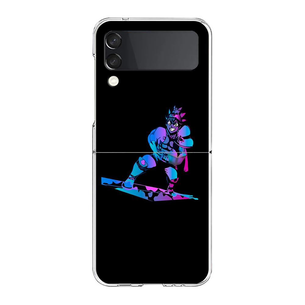 Asta Black Clover Neon Clear Phone Case For Samsung Galaxy Z Flip 4 Case Thin High Hard PC Shell on For Galaxy Z Flip 3 5G Cover