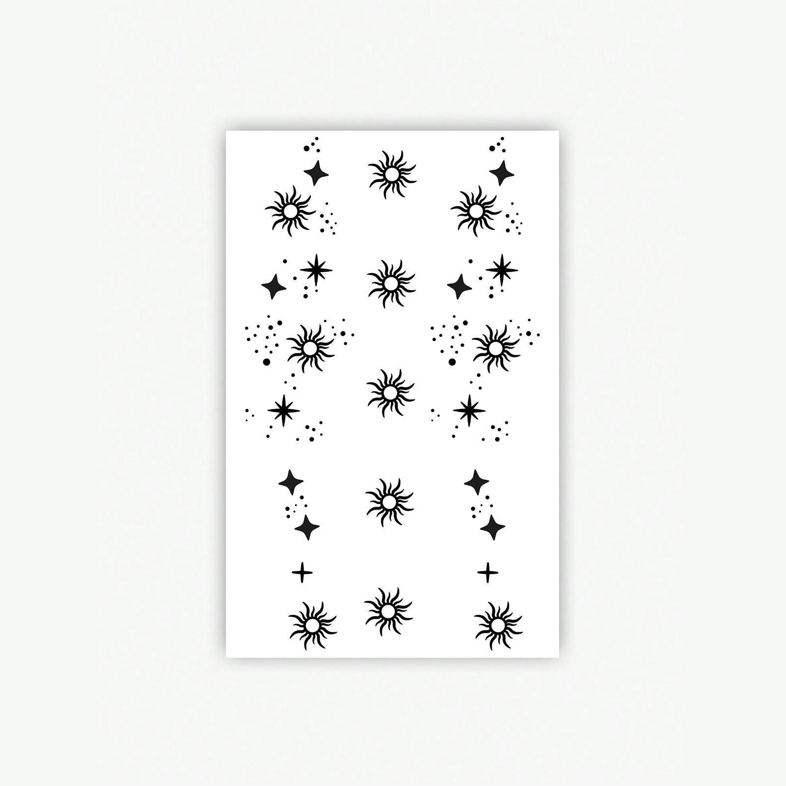 Black Hand Painted Stars Sun Totem Back Of Hand Tattoo Sticker Tattoo 12*19CM