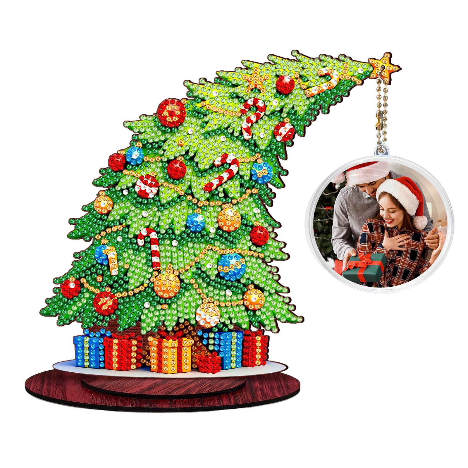

Photo Xmas Tree DIY 2D Flat Wooden Table Top Diamond Painting Ornament Kits Diamond Art Tabletop Decorations for Adults Beginner