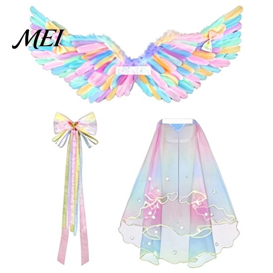 Lightweight Wings for Parties Angel Feather Wing Kids Girls, Colorful Elf Photo Prop Costume Birthday Party, Fairy Cosplay, Halloween, Performance