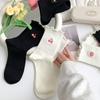 Female Spring and Summer Embroidery Ear Edge Solid Color Boneless Cotton Socks