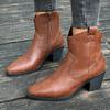 Women's Pointed Toe Ankle Boots, Chunky Heel Chelsea Martin Boots, PU Leather Wholesale Booties in Stock