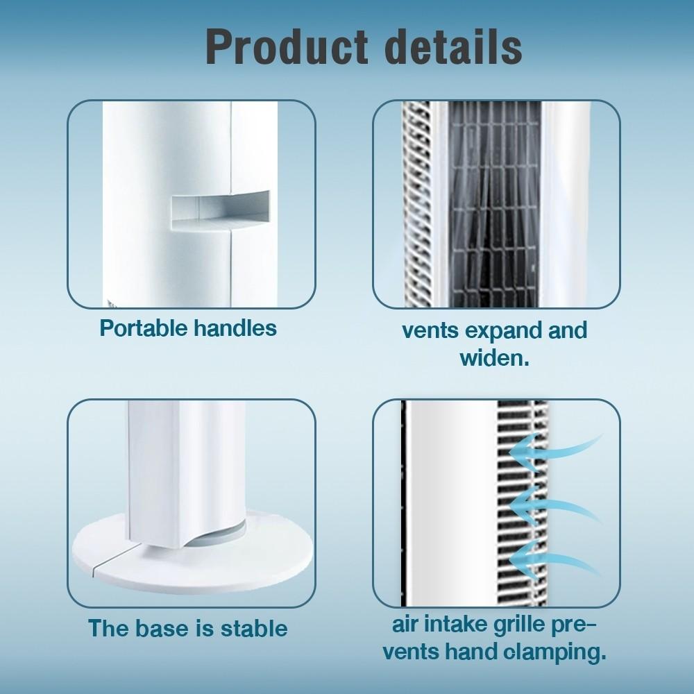 3-Speeds Intelligent 360° Air Circulation Fan Adjustable Bladeless Tower Fan Remote Control Low Noise Home Office Standing Fan