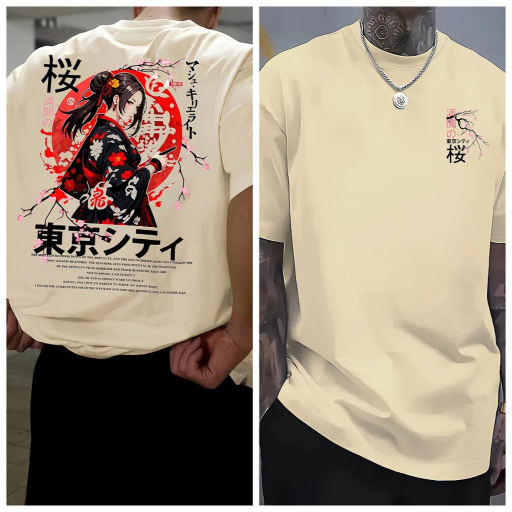 Japanese Printed T-shirt Men's Summer Sweat-absorbing Breathable Comfortable Jacket Outdoor Short-sleeved Trend Men's Wear Tops