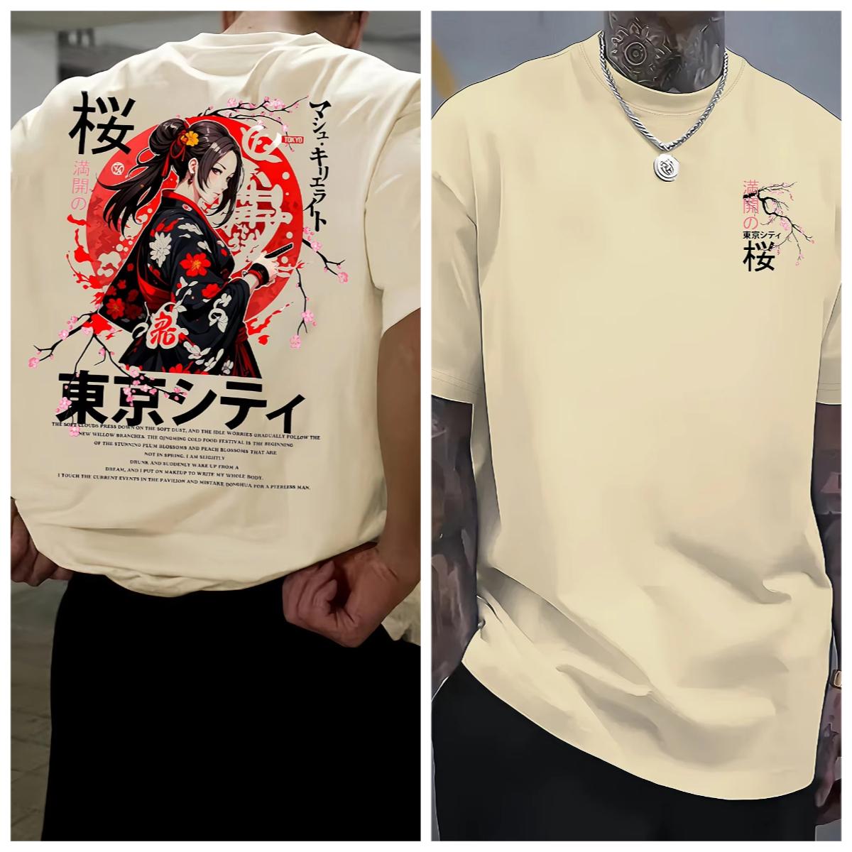 

Japanese Printed T-shirt Men s Summer Sweat-absorbing Breathable Comfortable Jacket Outdoor Short-sleeved Trend Men s Wear Tops 4XL