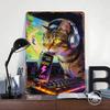 Gamer Cat With Energy Drink Tin Plaque Poster Customized Wall Art Retro Vintage Metal Signs for Man Cave Desk Decor Coffee Bar