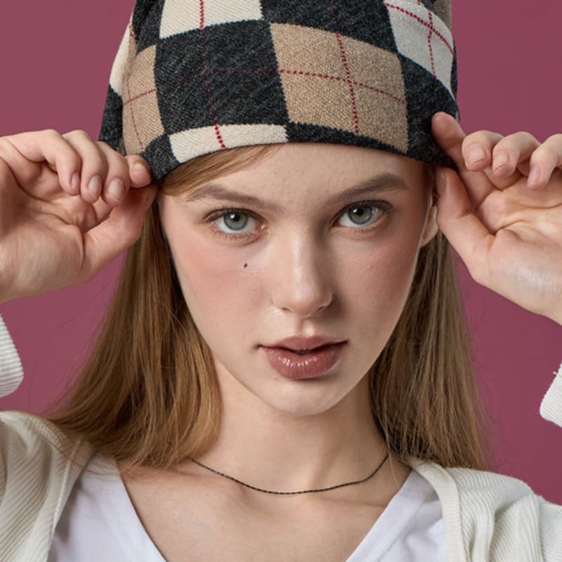 

KOLEAT Argyle Knit UV Protection Bandana Hair Scarf Handkerchief [Black_beige] Fall/Winter ver. FREE