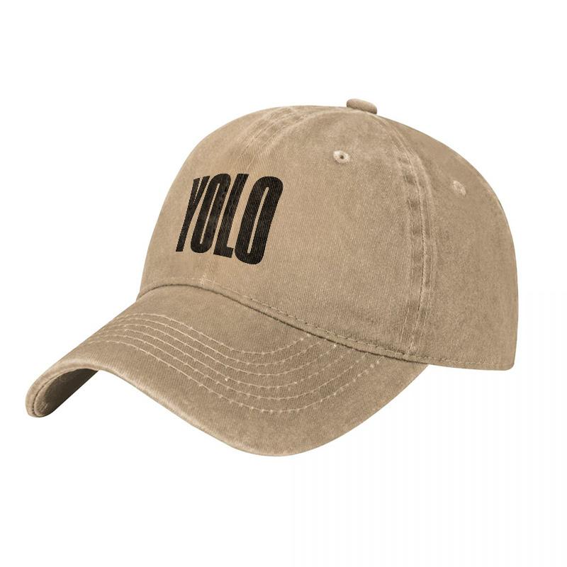 YOLO Printed Washed Cotton Baseball Cap Vintage Adjustable Hat for Unisex Women Casual Streetwear Fashion