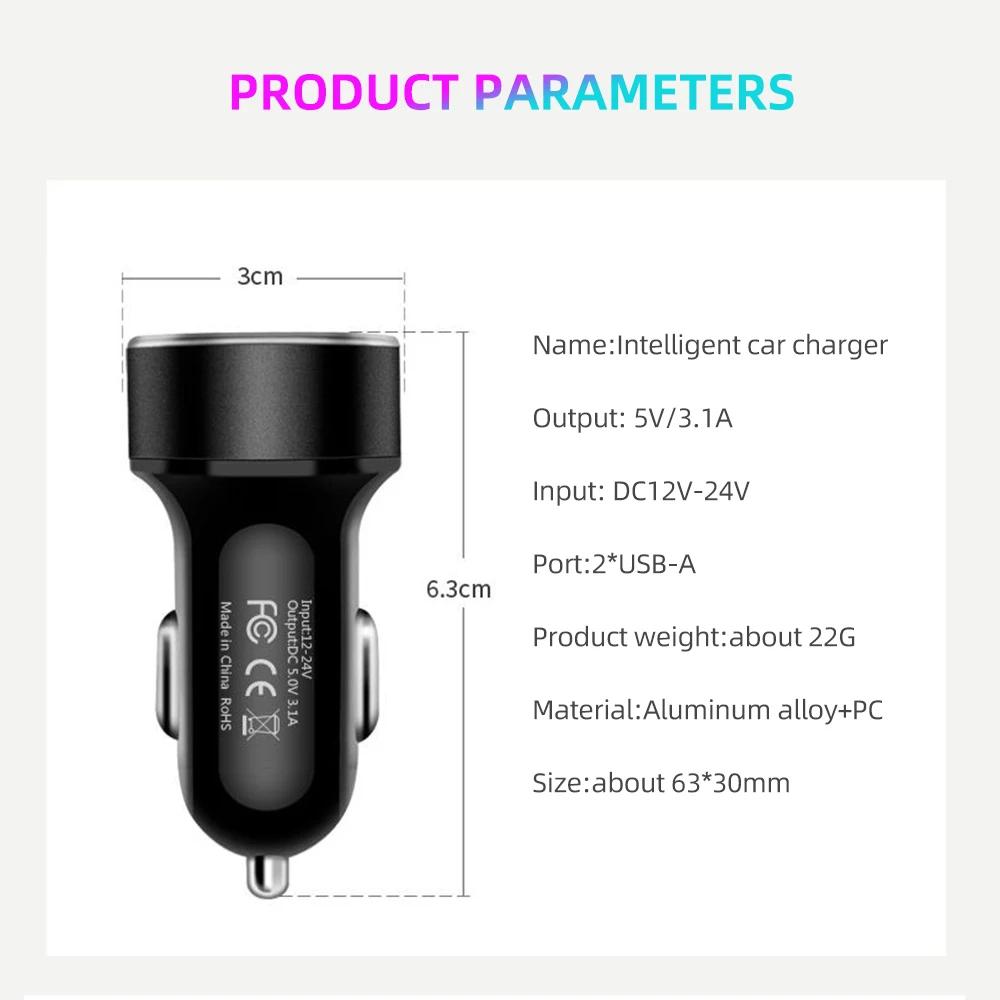3.1A Dual Usb Car Charger 2 Ports Lcd Display 12V Car Cigarette Socket Lighter Car Phone Charger for Iphone 13 14 Pro Samsung