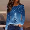 Women's Fashion Casual Slit Hem Round Neck Long Sleeve Loose Christmas Printed T-Shirt Ladies Top