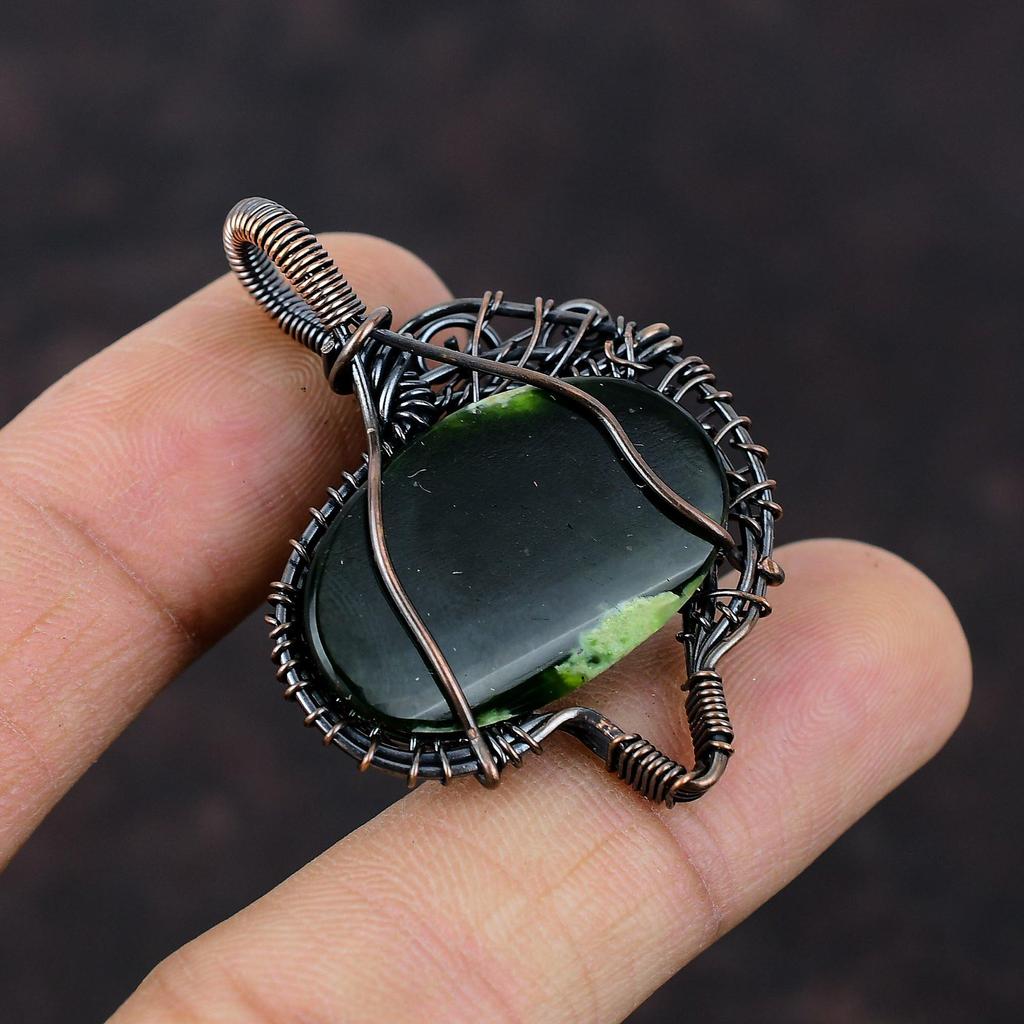 Australian Chrome Chalcedony Pendant Copper Wire Wrapped Jewelry Gemstone Pendant Handmade Jewelry Copper Wire Wrapped Pendant Gift For Mom