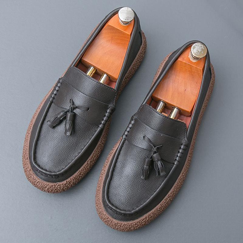 New Black Brown Tassels Loafter Genuine Leather Casual Shoes For Men Designer Formal Wedding Dress Homecoming Footwear