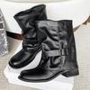 Fashion Casual Make Old Pleated Riding Boots Women 2025 Fashion Square Toe Mid Calf Western Boots Sexy Y2K Music Festival Shoes Women