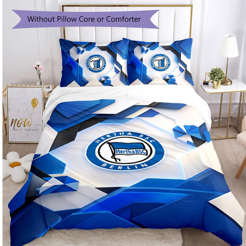 Hertha BSC FC Set Biancheria da Letto Stampato 3 Pezzi Traspirante Copripiumino con Federe Biancheria da Letto Decorativa per Camera da Letto Casa