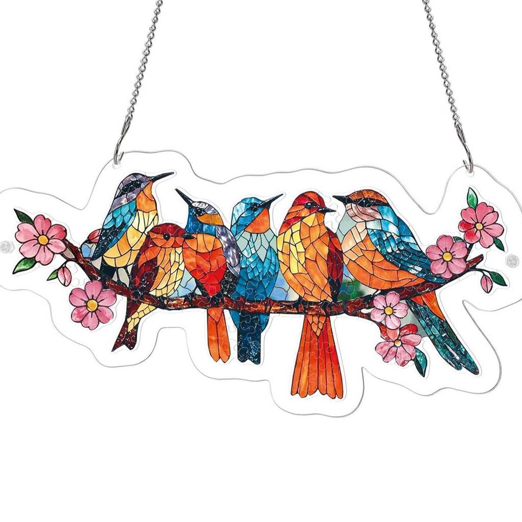Stained Glass Acrylic Puzzle Suncatcher, DIY Hanging Ornament With Chain, Window Decor For Home & Garden