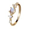 Boho Female White Round Fire Opal Stone Ring Cute Gold Color Summer Wedding Jewelry for Women