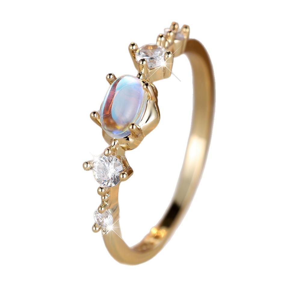 Boho Female White Round Fire Opal Stone Ring Cute Gold Color Summer Wedding Jewelry for Women