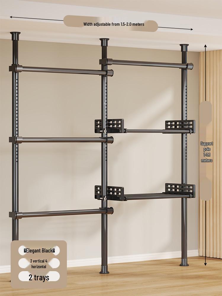 Floor-Standing Clothes Rack: Bedroom Hanger, Retractable Drying Rod, Coat & Hat Rack.