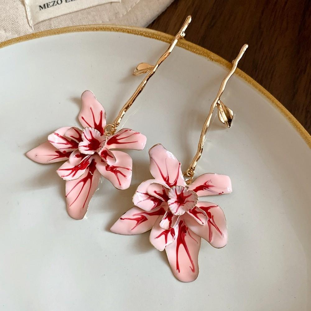 Duże Kwiatowe Emaliowane Kolczyki Wiszące z Kwiatami Cynk Stop Cynku Kolczyki Sztyfty Kolczyki z Kwiatowym Wisiorkiem Wakacje
