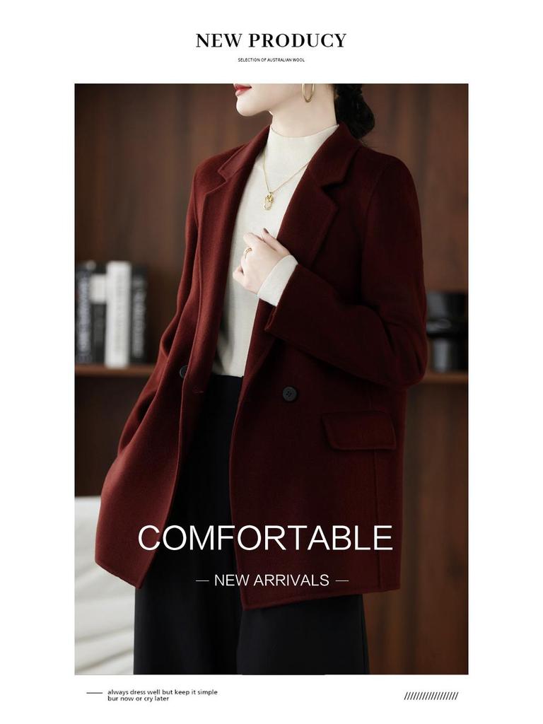 2025 Autumn/Winter Women's Double-Faced Wool Coat - Short, Loose, Petite Slimming Suit