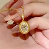 Cute Female Crystal White Zircon Stone Oval Pendant Necklace Vintage Gold Color Wedding Jewelry For Women