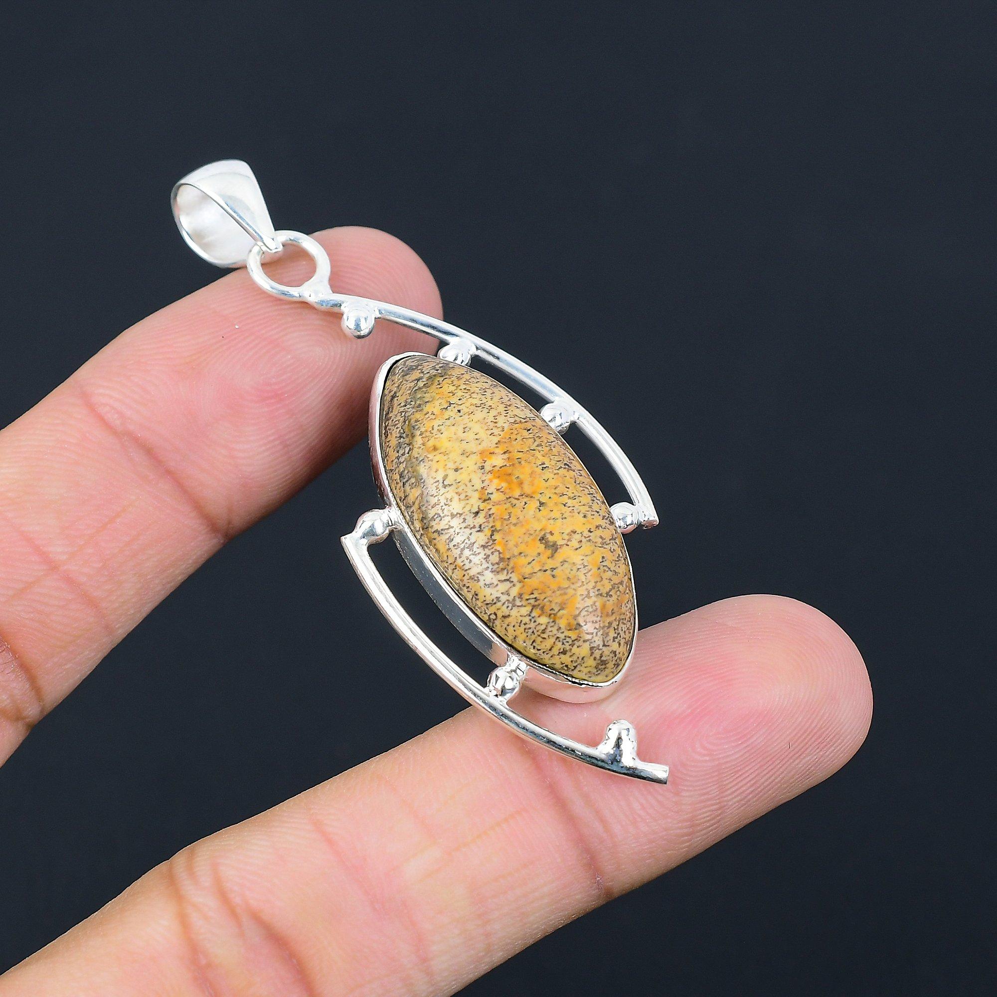 Daughters Day Sale Sterling Silver Picture Jasper Stone Birthday Pendant Jewelry