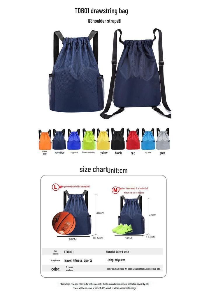 Large Capacity Drawstring Backpack: Double Shoulder Sports Fitness & School Bag