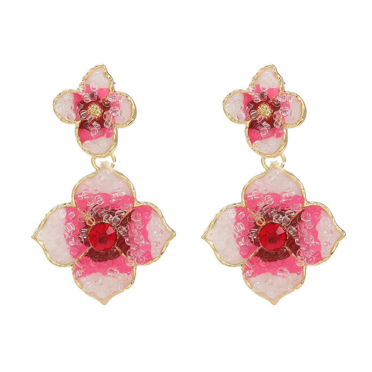 

Элегантные цветочные серьги: Осенне-зимний европейский и американский стиль с преувеличенным дизайном из сплава цветов и капель масла розовый/белый