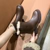 Soft Leather Soft Bottom Low Heel Hairy Mouth Mid Boots Trendy Fashion Boots Women's Boots Autumn and Winter New Velvet Versatile