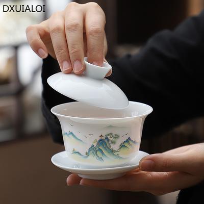 1 pz tazza da tè Ciotola da tè in ceramica Porcellana bianca grande Ciotola con coperchio Sancai Tazza da tè Tè Kung Fu Alta Qualità Stile Cinese
