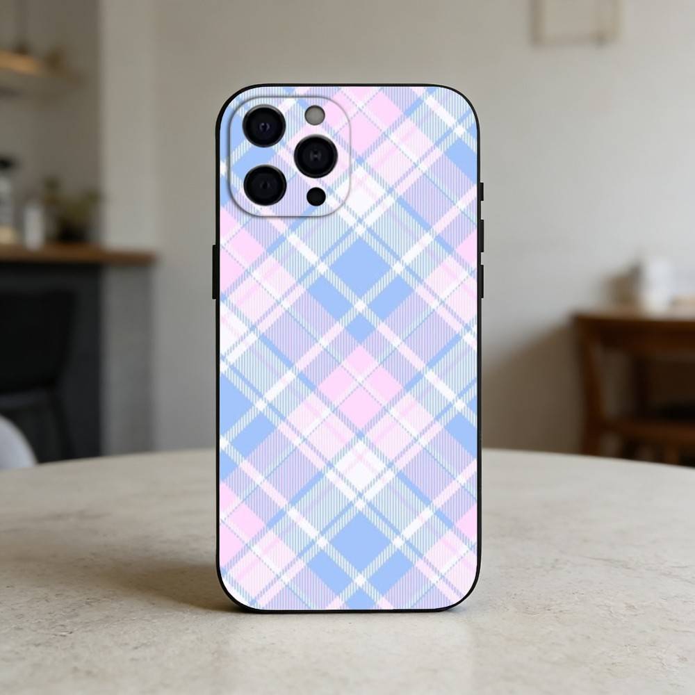 Cool P-Purple P-Plaid Pattern Phone Case For iPhone 17,16,15,14,13,12,11 Plus,Pro Max,SE4Soft Silicone Black Cover iPhone13PROMAX
