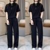 Button-down Casual Sports Outfit for Women, Summer Fashion Set, Straight-leg Pants, Loose Fit, Slimming Two-piece Set