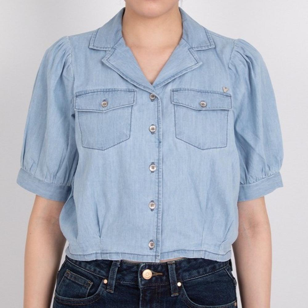 

GueSS GueSS Women S Short Sleeve Shirt Puff Sleeve Light Blue Yn2d7260 light blue/XS