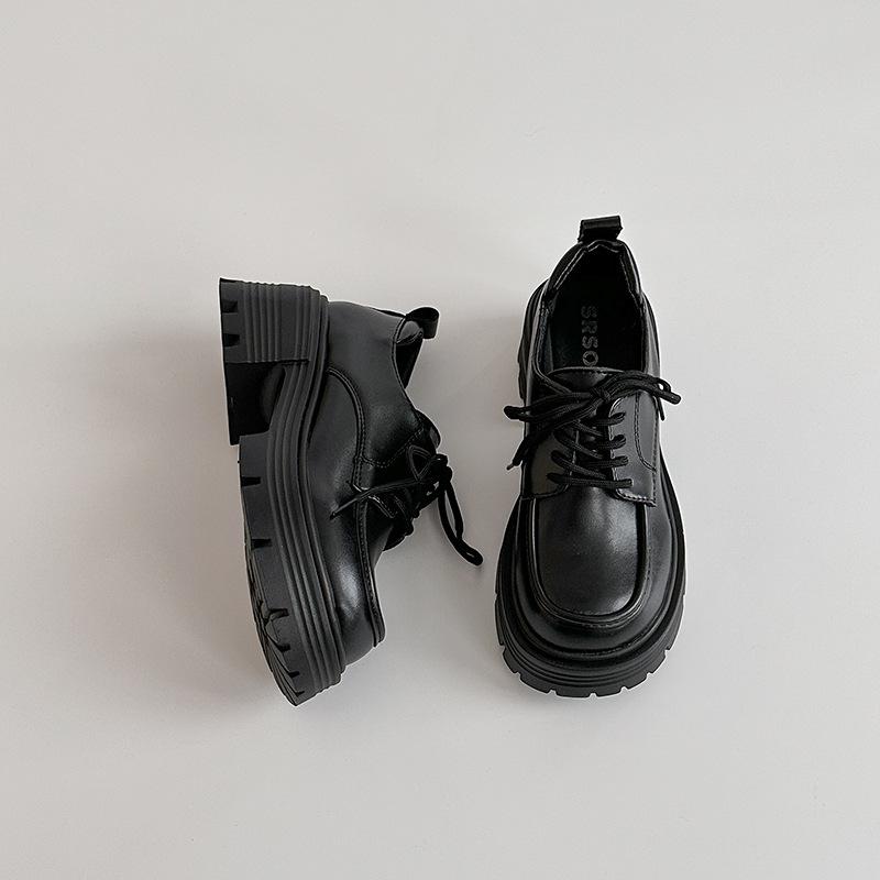 Retro black lace-up versatile platform small leather shoes women's 2025 new spring and autumn skirt French single shoes loafers