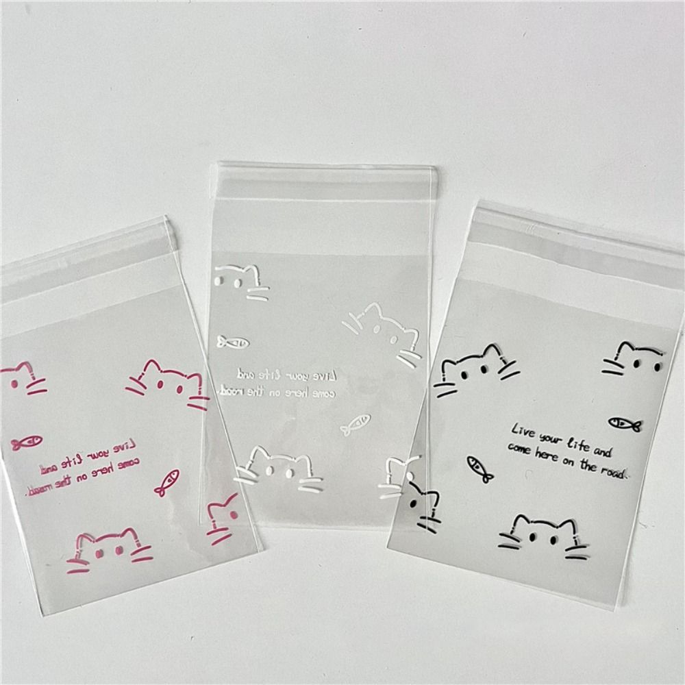 50 STÜCKE Albumkarten-Aufbewahrungstasche Schmuckversiegelungsbeutel Cartoon-Katzen-Druck Keks-Snack-Verpackung