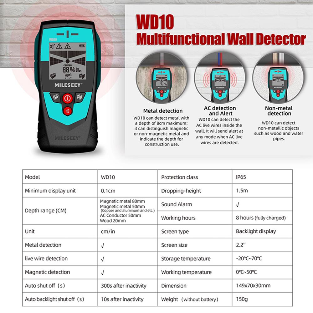 Mileseey 2.2 inch Stud Finder Wall Scanner Wire Detector Handheld Multifunction Wall Detector with Large Accurate
