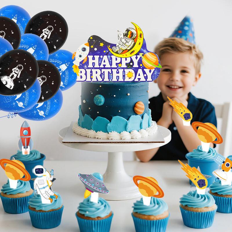 Party Astronaut Birthday Set Paper Flag Decor Latex Balloons Ribbons Theme Space