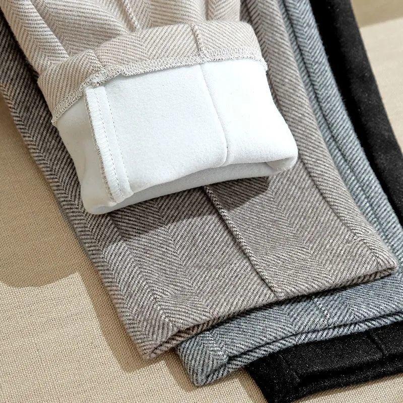 Pantaloni din amestec de lână cu talie înaltă, femei, iarna, căptușiți cu pluș, pantaloni harem, ocazional, calduri, până la gleznă, de lână.