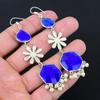 Halloween Deal Blue Sapphire Gemstone Sterling Silver Wife Drop Trendy Earrings