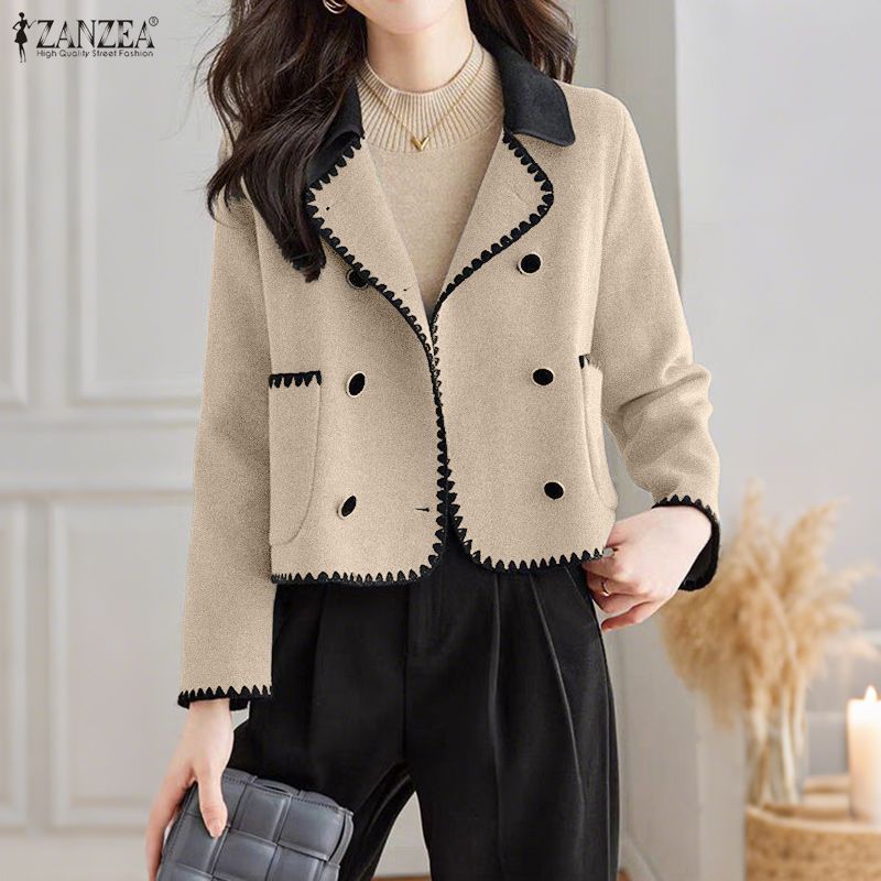 ZANZEA Lässige Damen-Cardigan-Jacken mit Umlegekragen und langen Ärmeln