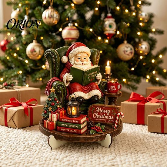 Wooden Holiday Wall Art Christmas Table Sign, 2D Flat Santa Claus/Snowman Reading Desktop Ornament Winter Party Decorations with Stand, Tabletop