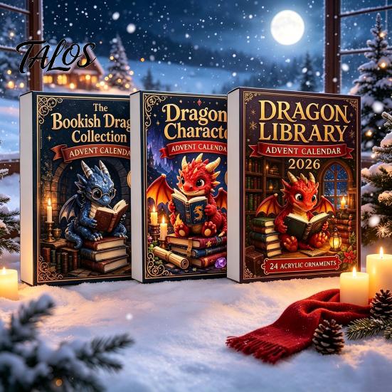Surprise Daily Countdown Boxes Dragon Advent Calendar 2026, 24 Day Bookish Christmas with Lover Collections Mini Acrylic Dragons, Fantasy Book