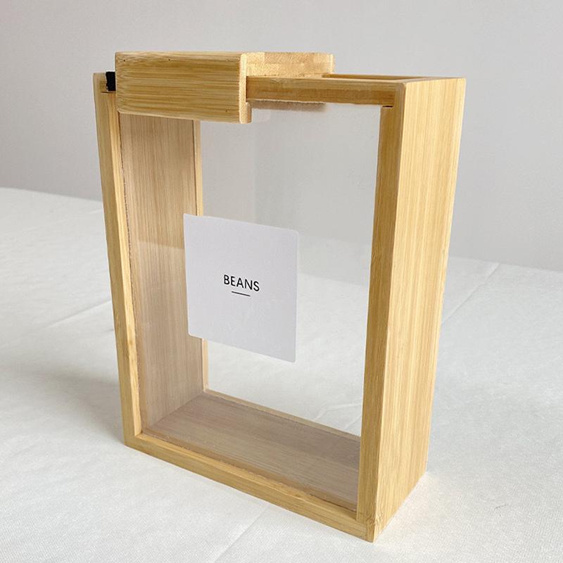 Bamboo Grain Storage Container Food Condiment Dispenser Transparent Sliding Lid Kitchen Storage Tank For Cereal, Rice, Flour