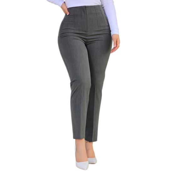 Damesbroek met hoge taille, slim fit, casual model met zakken, effen kleur, nauwsluitende pijpen, lange broek voor dagelijks gebruik.