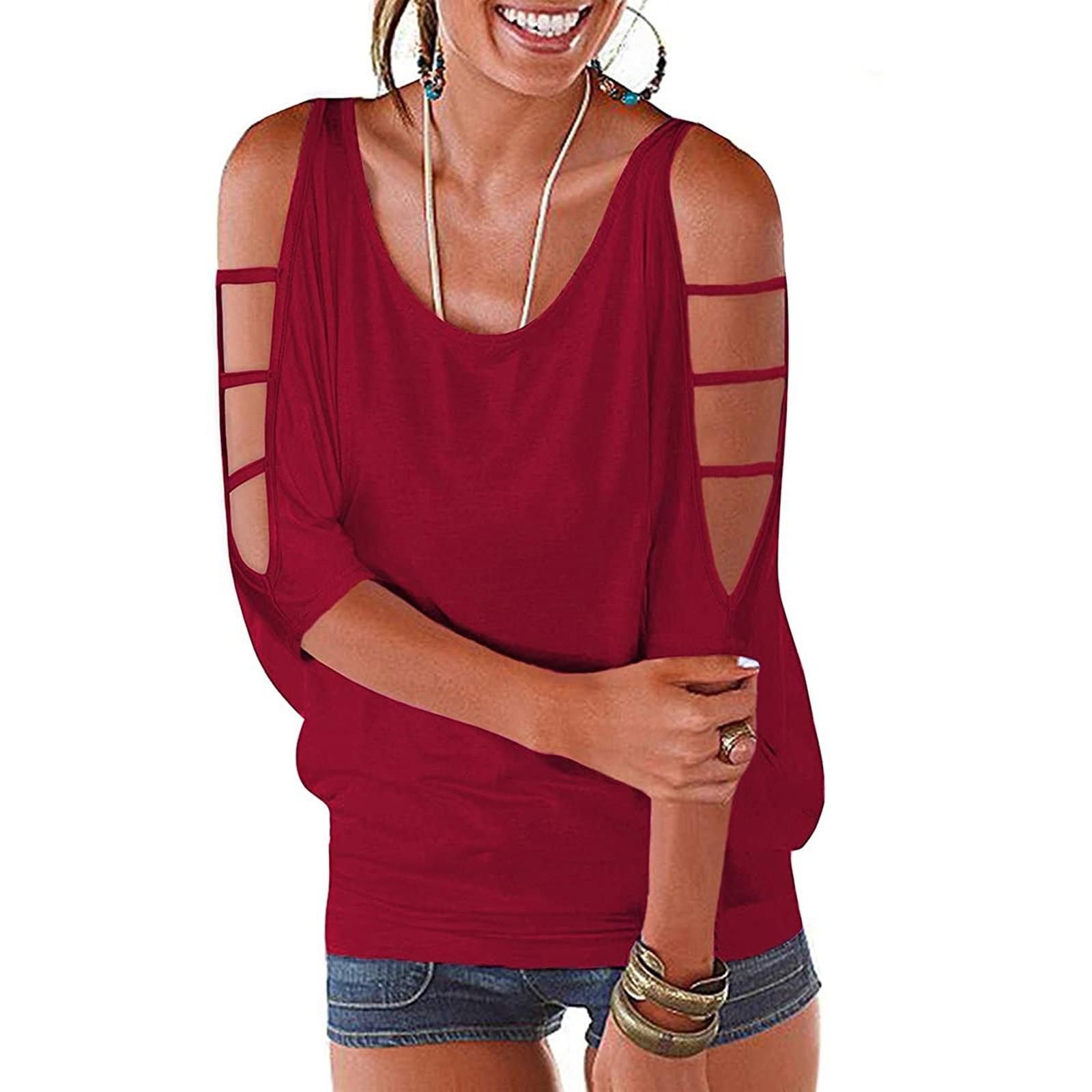 

Women s Off-shoulder -quarter Sleeve Casual Sleeve T-shirt L винний