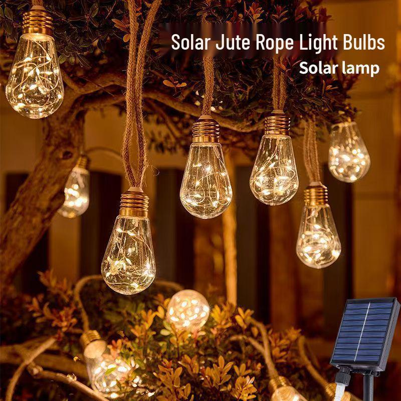 Waterproof Solar Jute Rope Light: Copper Wire Garden Lamp for Outdoor Atmosphere