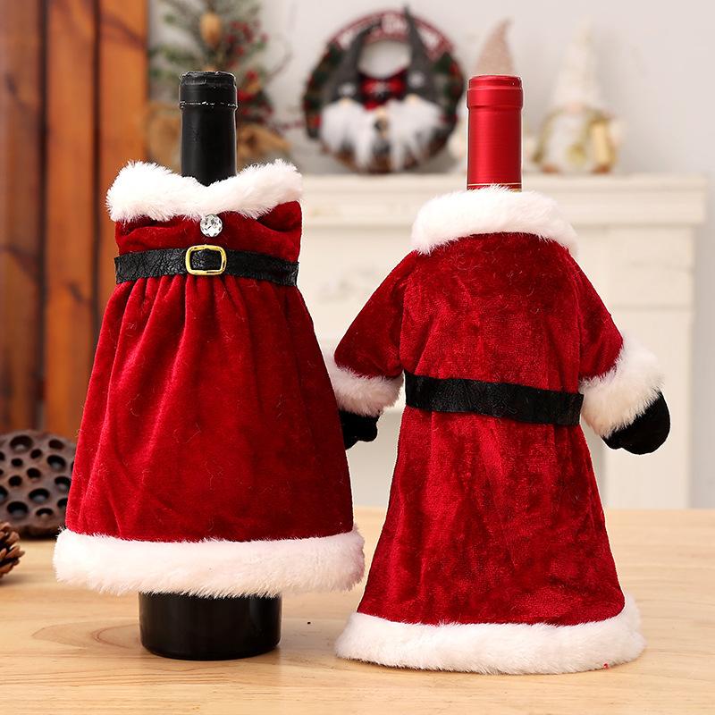 Creative Christmas Wine Bottle Set Golden Velvet Dress Wine Bottle Covers Sleeve Santa Snowman Xmas New Year Dinner Table Decor